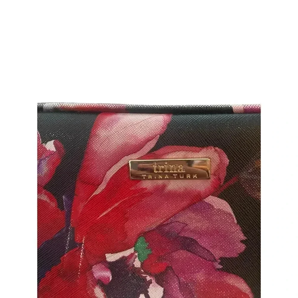 Trina Turk Black Floral Print Zipper Toiletry Pouch Cosmetic Bag